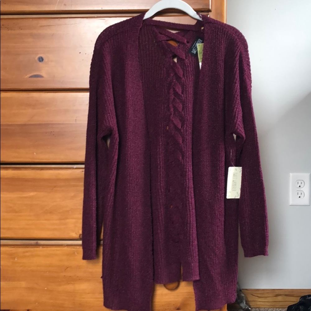 Maroon lace up back sweater